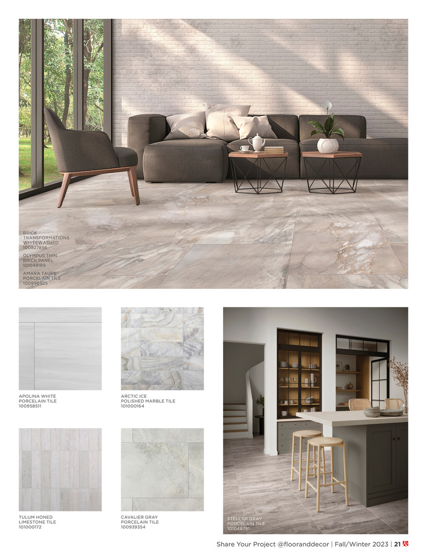 2023｜Floor & Decor Fall & Winter Catalog - Floor & Decor | Apolina White  Porcelain Tile, 30 x 60, 10.5 mm Thick